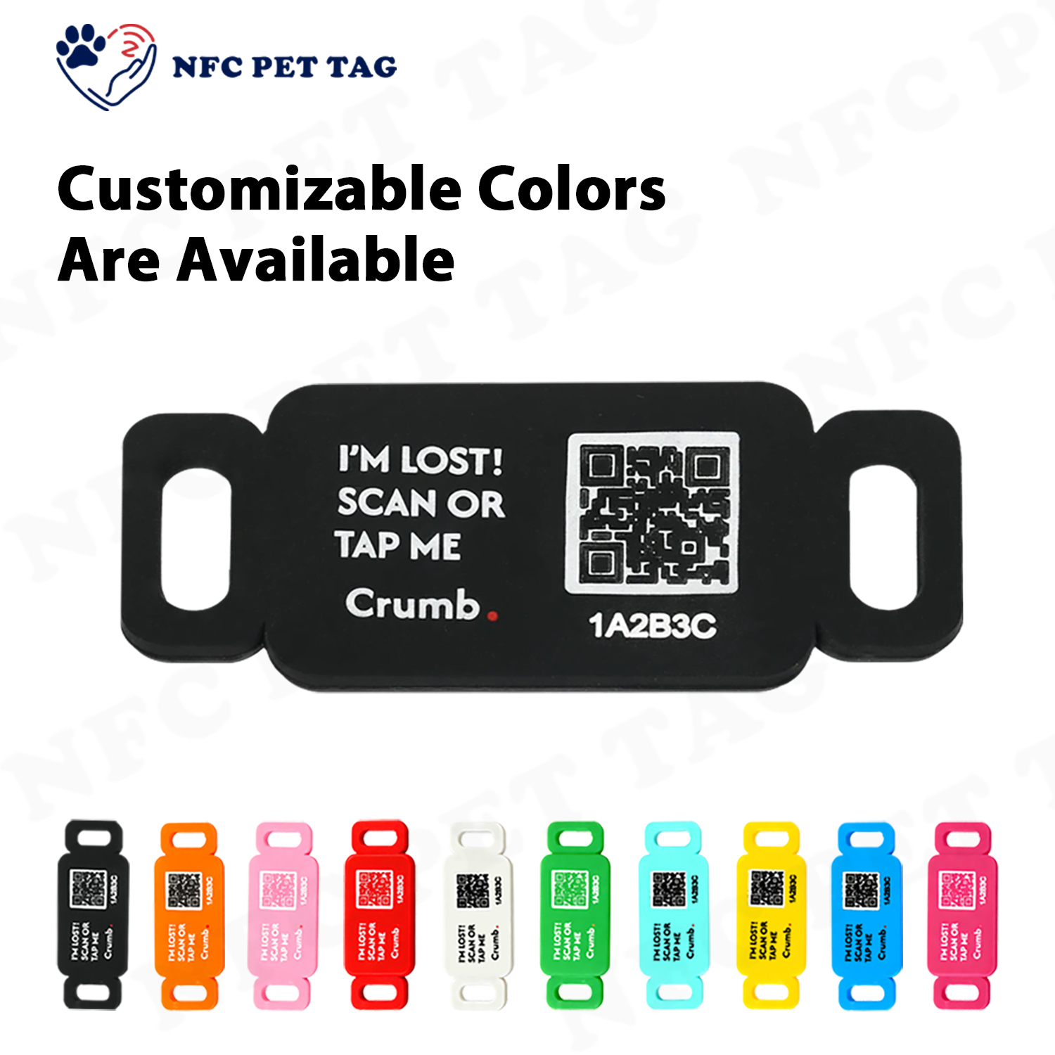Lightweight Silicone Pet Tag with Text Name NFC and QR Code
