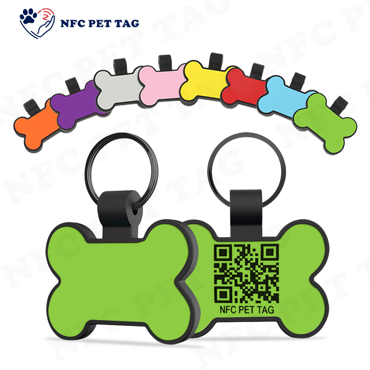 Cute Cartoon Pattern Personalized Name Engraved QR Code NFC Silicone Pet Tag