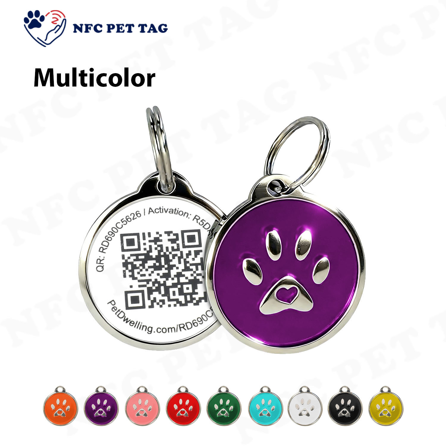 Pet Traction Rope Matching Metal Tag Fast Scan Laser Engraved NFC Pet ID Name Tag