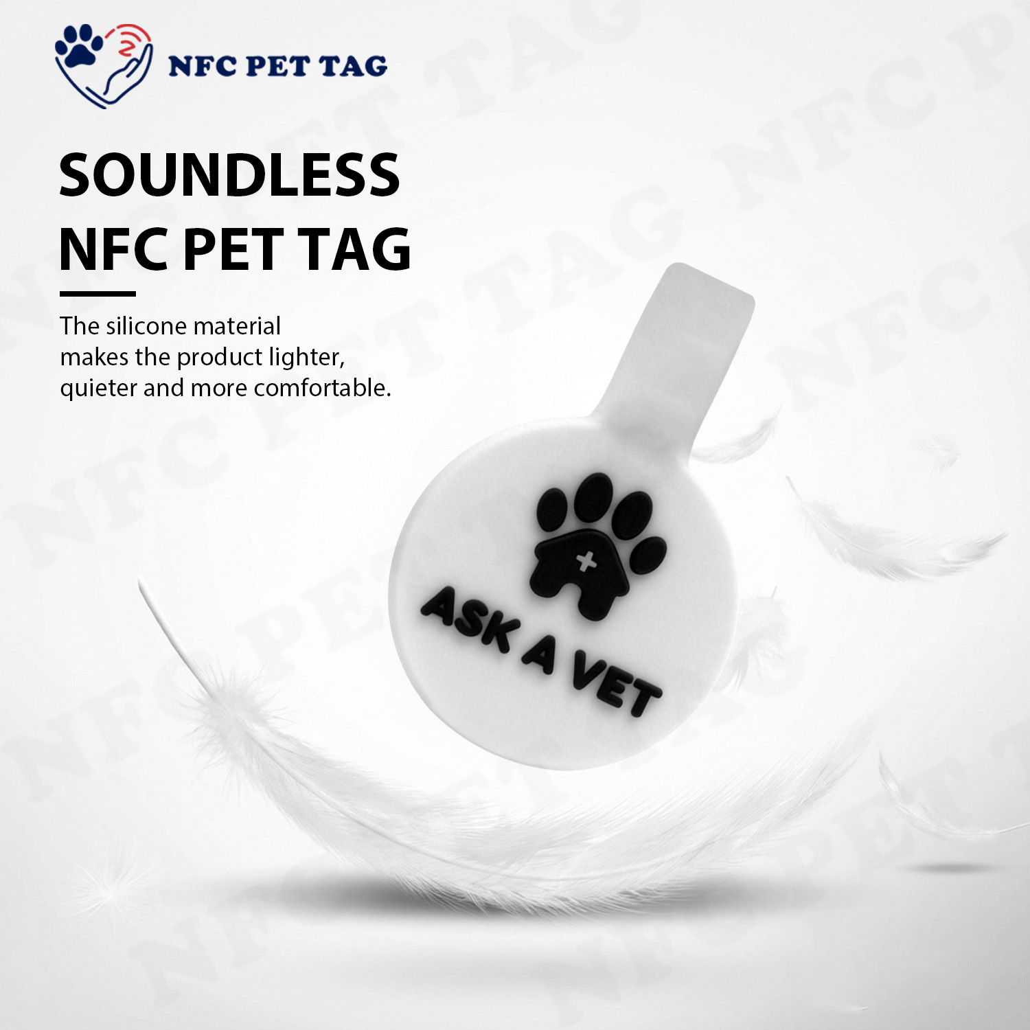 Custom Silicone Dog ID Tag with Personalized NFC Engraved Pet Name Tag