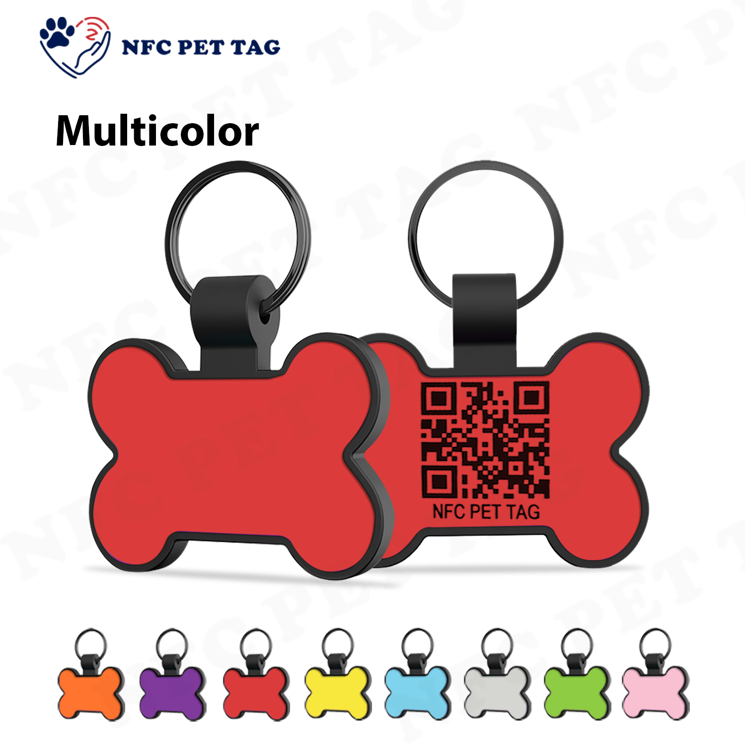 Cute Cartoon Silicone Pet Tag Editable NFC Custom Engraving QR Code Pet Tag